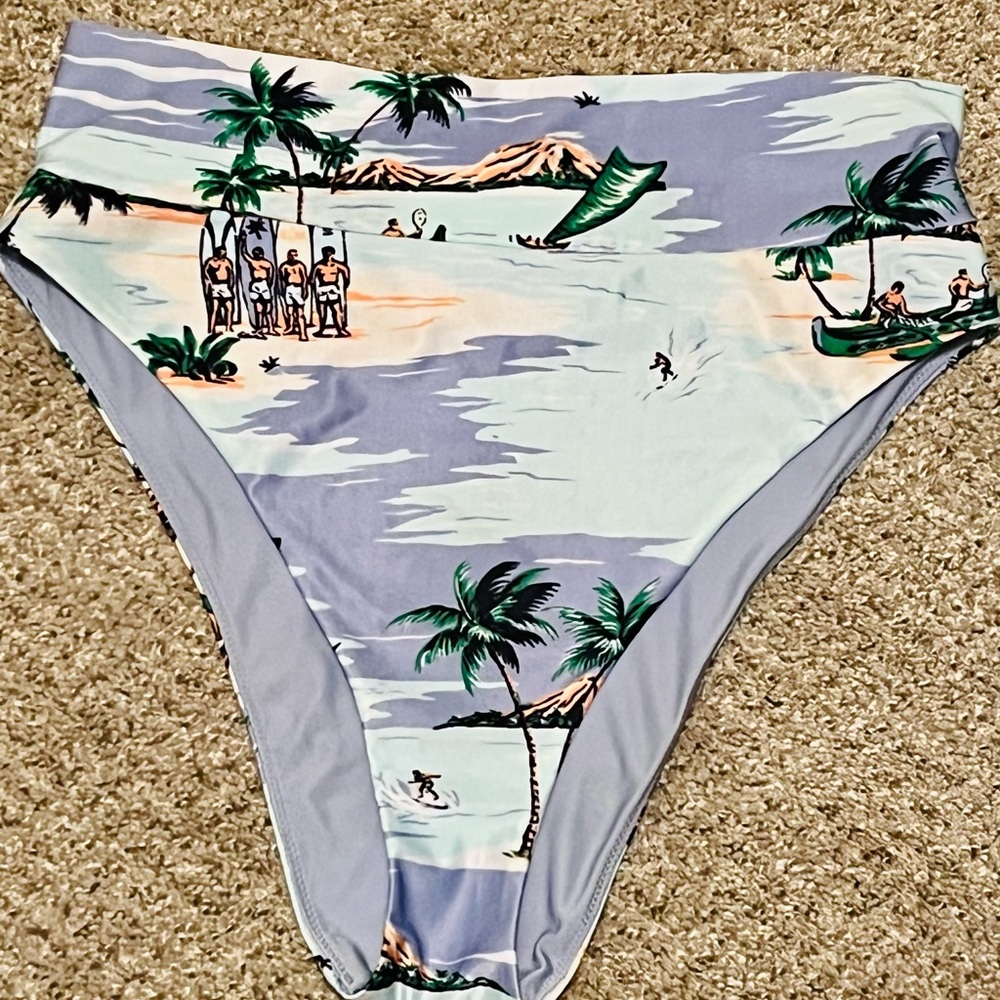 Aerie High Cut Cheeky Tropical Print Bikini Bottom Size Large NWOT - Picture 1 of 5
